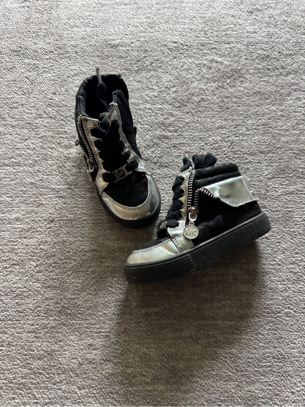 Michael Kors Kids Metallic Silver and Black High-Top Sneakers